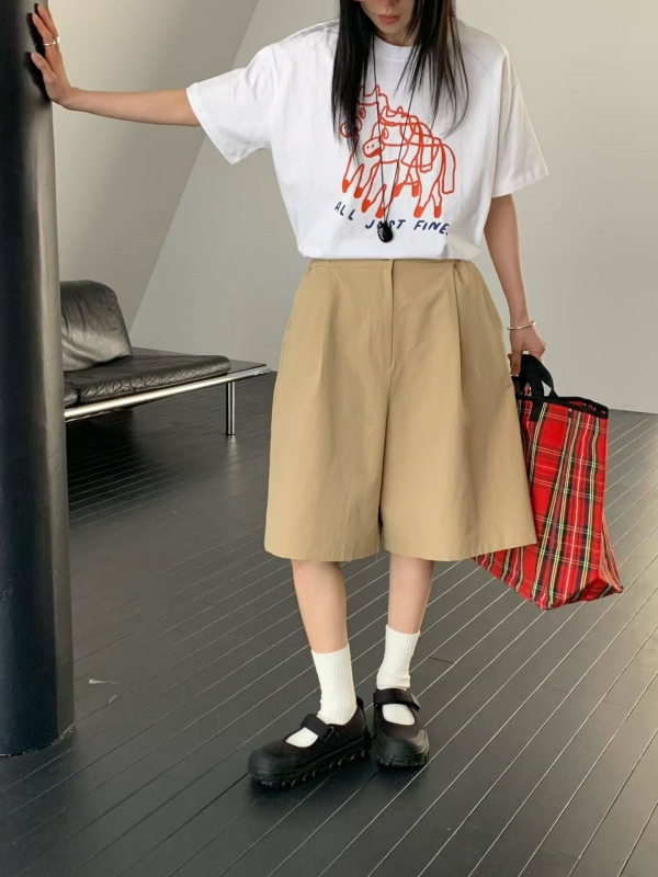 韓 前摺五分寬褲 3色 size