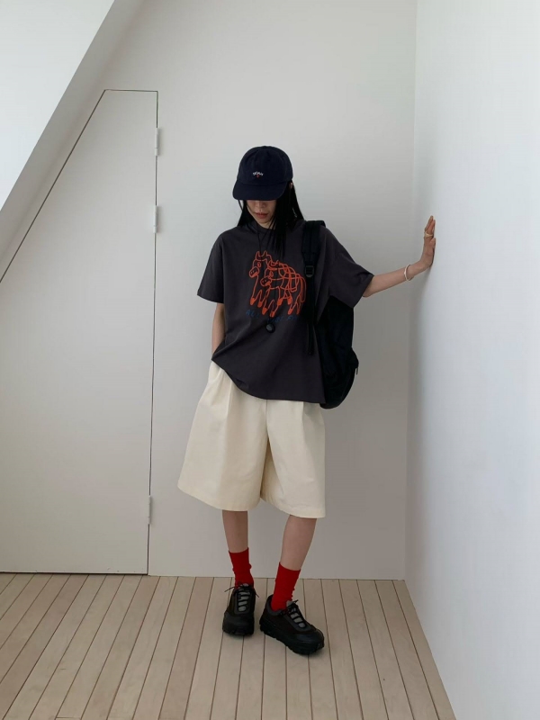 韓 前摺五分寬褲 3色 size