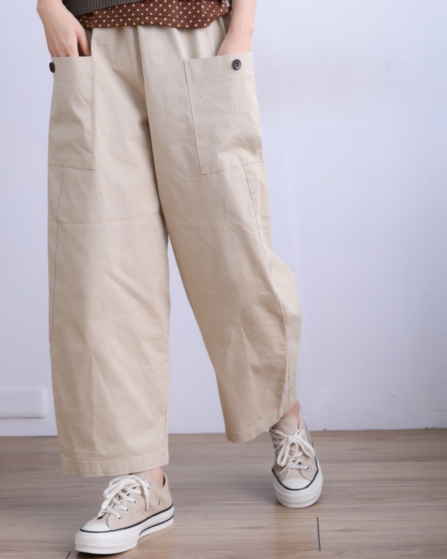 韓 黑釦大口袋小寬褲 2色 size