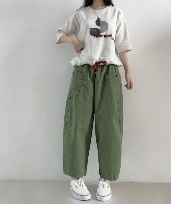 韓 黑釦大口袋小寬褲 2色 size