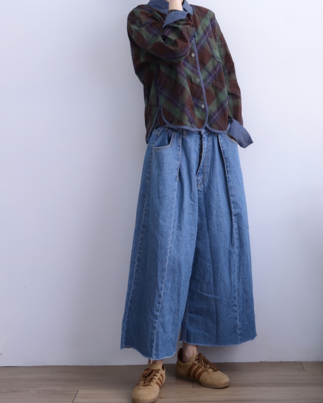 韓 腰三釦八分牛仔大寬褲 size