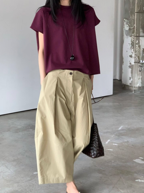 韓 前壓摺8分寬褲 3色 size