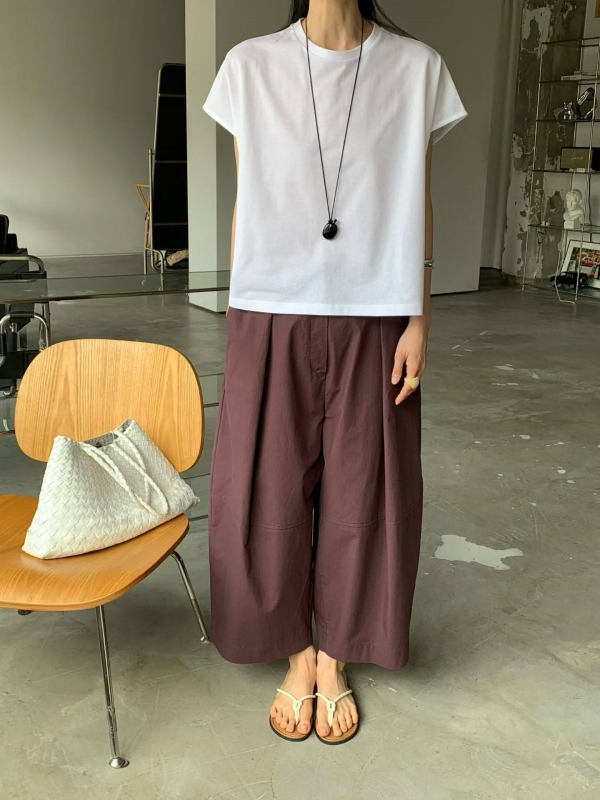 韓 前壓摺8分寬褲 3色 size