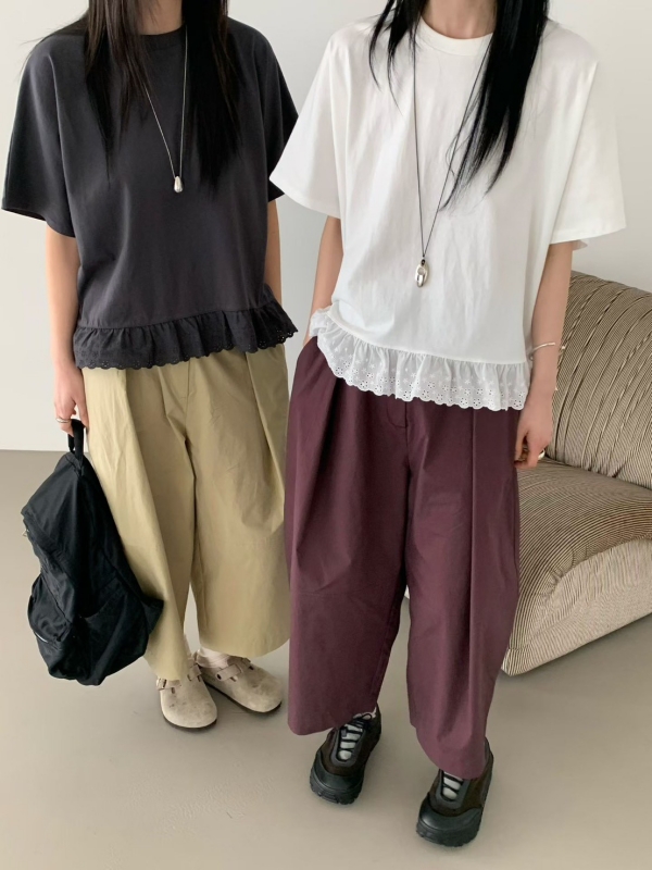 韓 前壓摺8分寬褲 3色 size