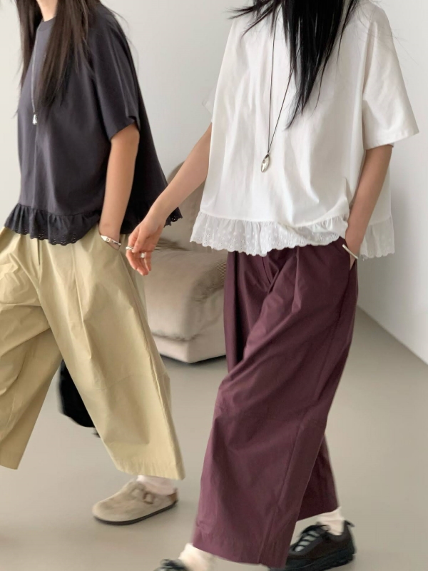 韓 前壓摺8分寬褲 3色 size