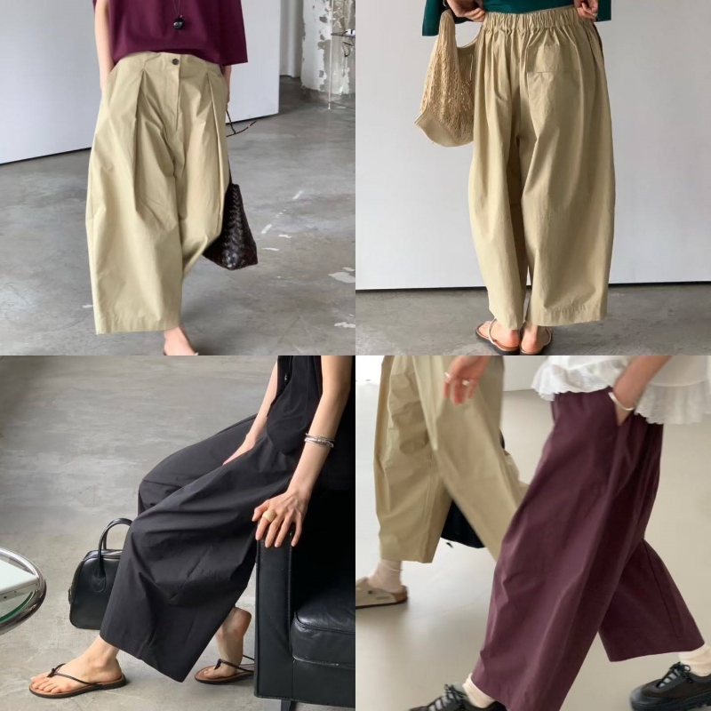 韓 前壓摺8分寬褲 3色 size