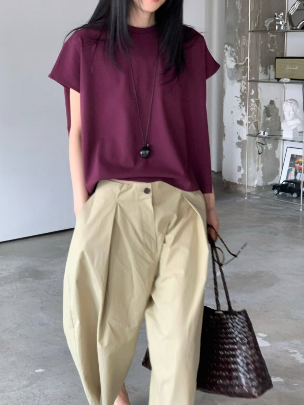 韓 前壓摺8分寬褲 3色 size