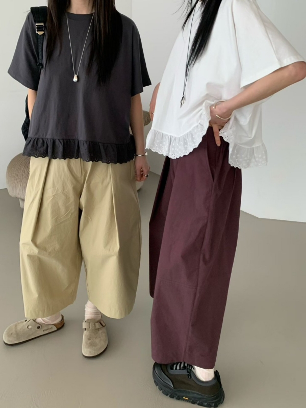 韓 前壓摺8分寬褲 3色 size