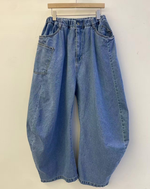 韓 彎彎牛仔寬褲 2色