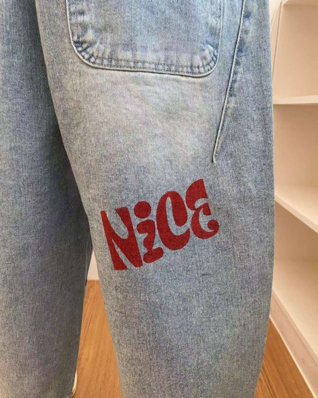 韓 紅腰帶牛仔寬褲