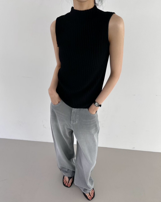 韓 刷白細直條寬褲 2色