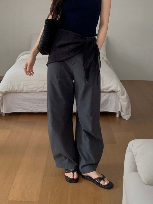韓 下橫車線寬褲 3色 size
