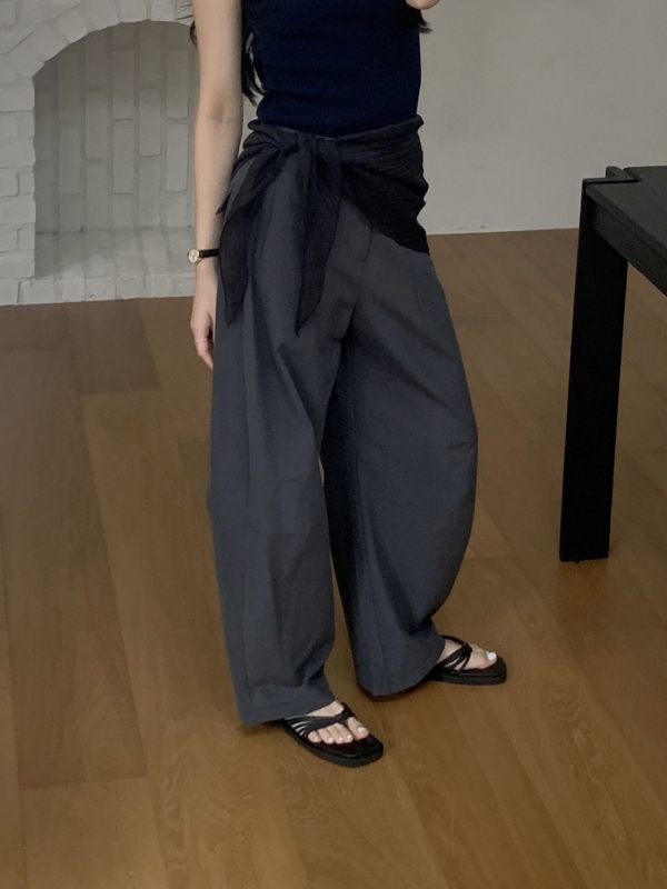 韓 下橫車線寬褲 3色 size