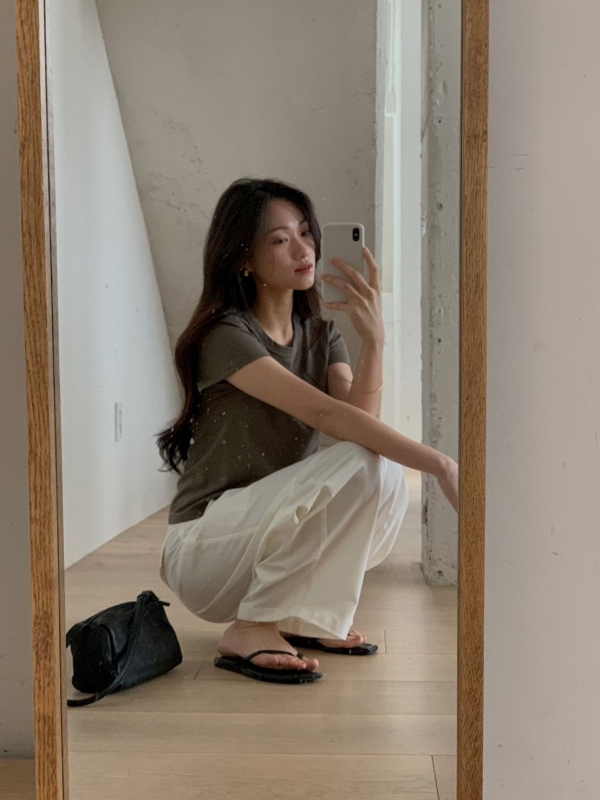 韓 下橫車線寬褲 3色 size