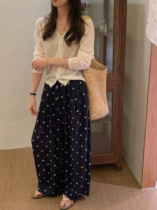 韓 細點點寬褲 2色