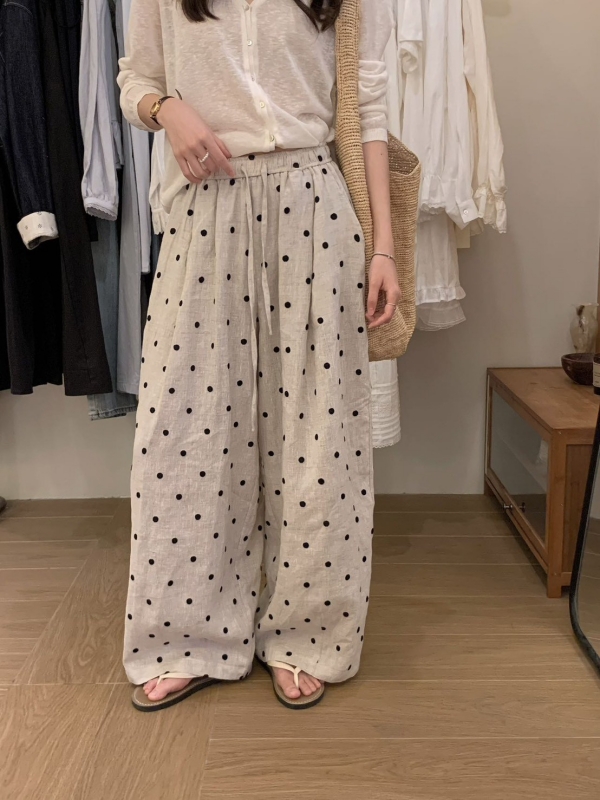 韓 細點點寬褲 2色
