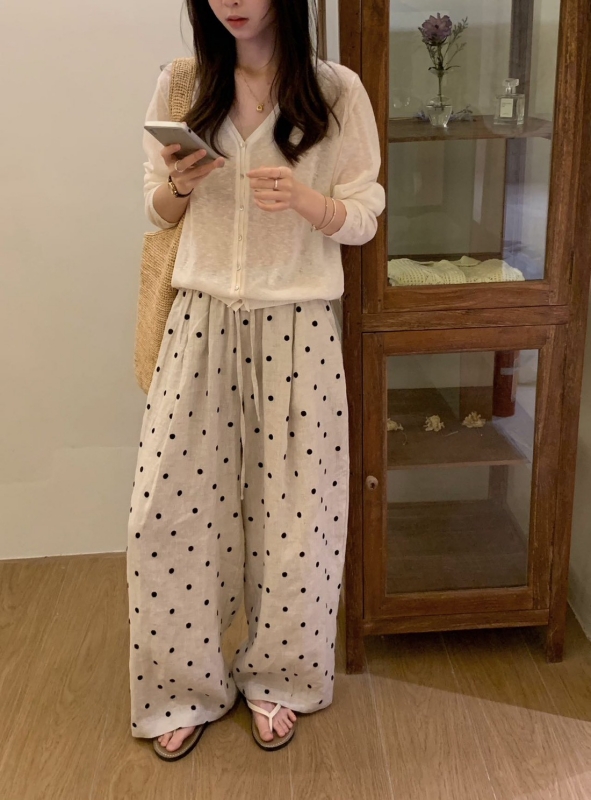 韓 細點點寬褲 2色