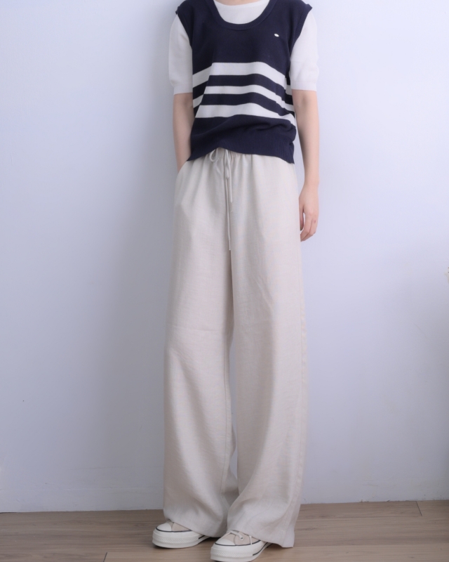 韓 素色麻料長褲 3色 size