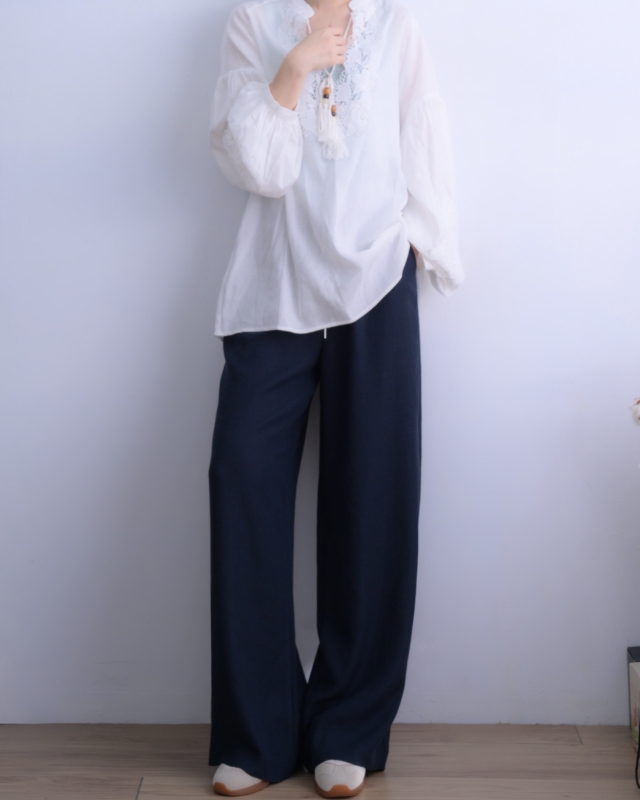 韓 素色麻料長褲 3色 size