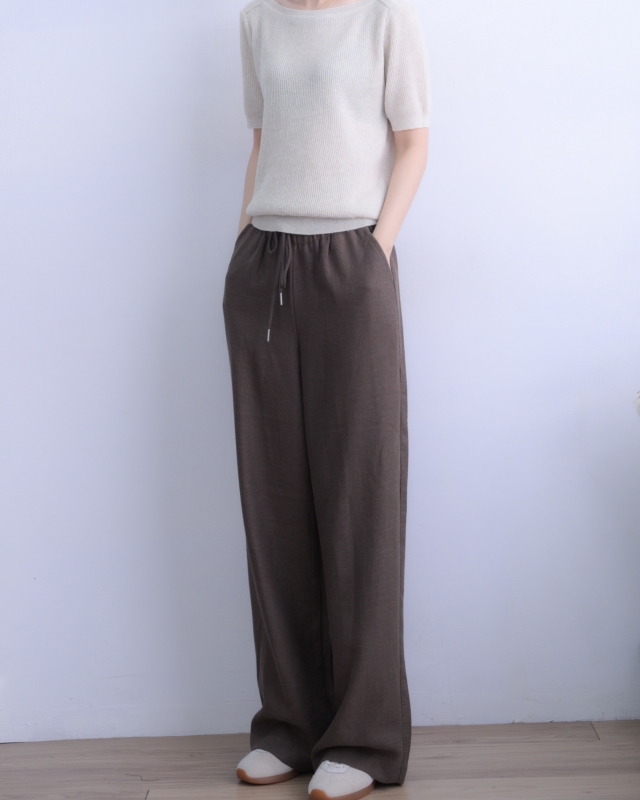 韓 素色麻料長褲 3色 size