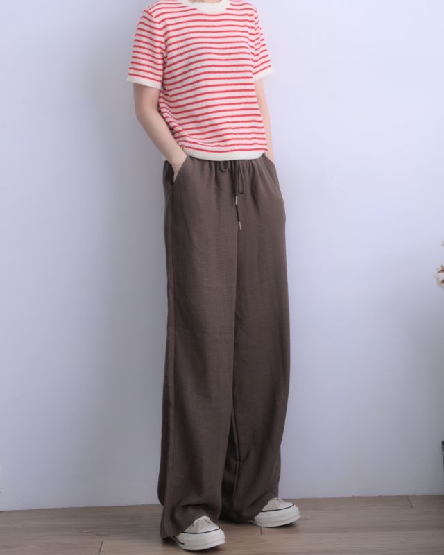 韓 素色麻料長褲 3色 size