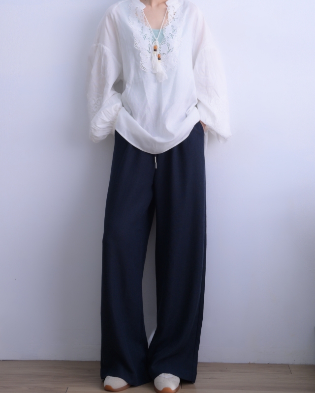 韓 素色麻料長褲 3色 size