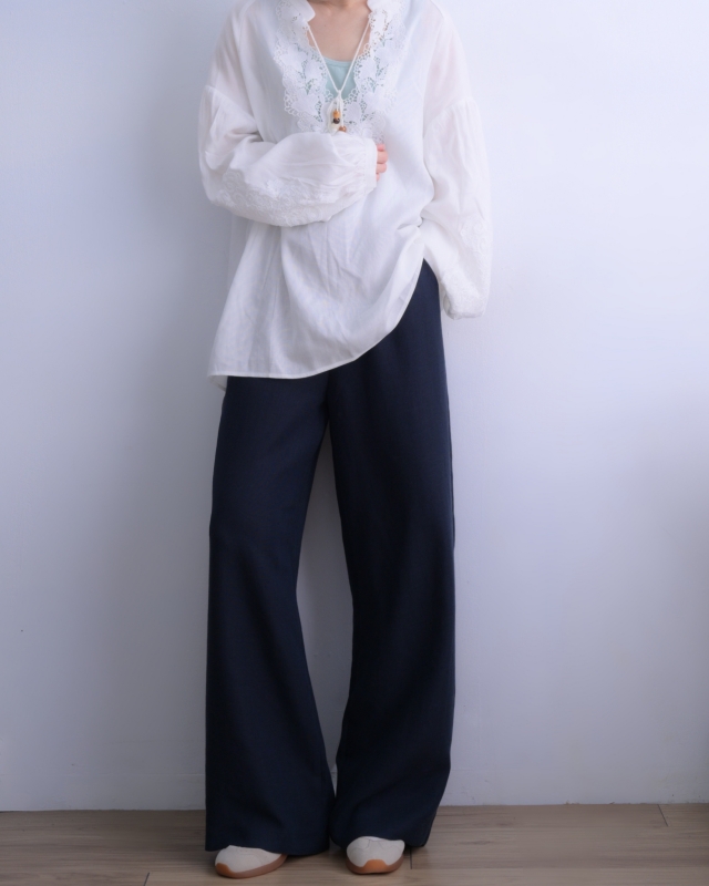 韓 素色麻料長褲 3色 size