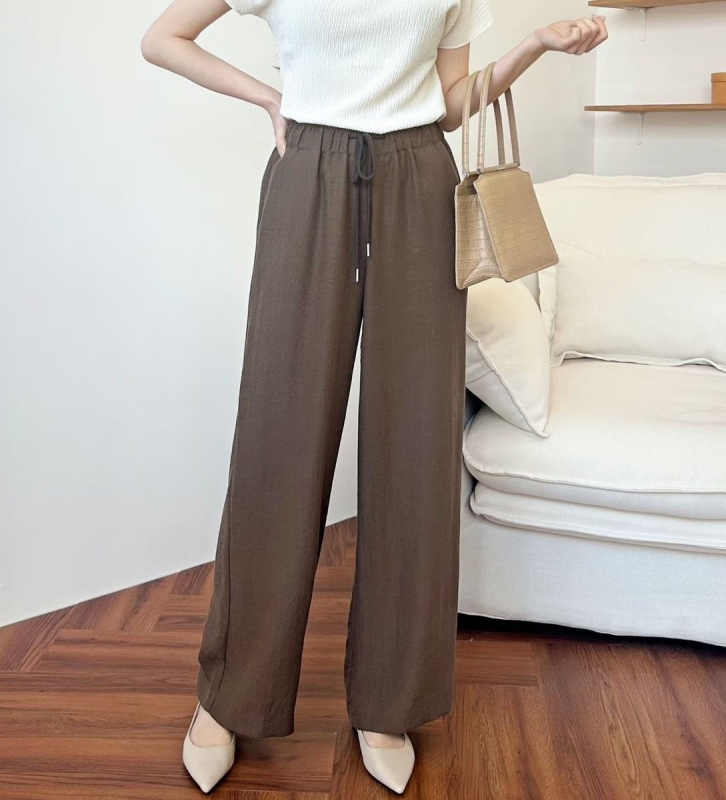 韓 素色麻料長褲 3色 size