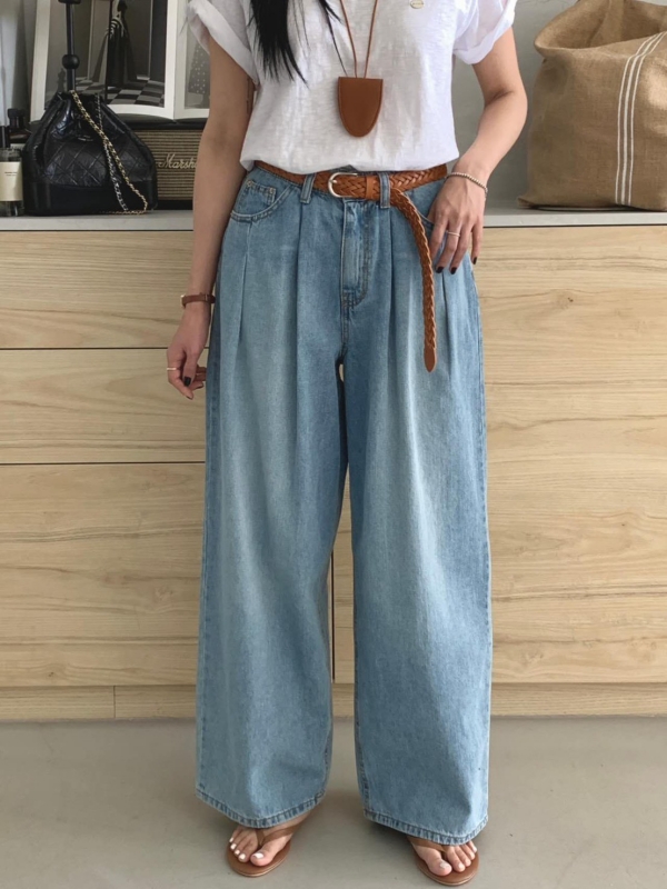 韓 前打折後腰鬆緊寬褲 2色