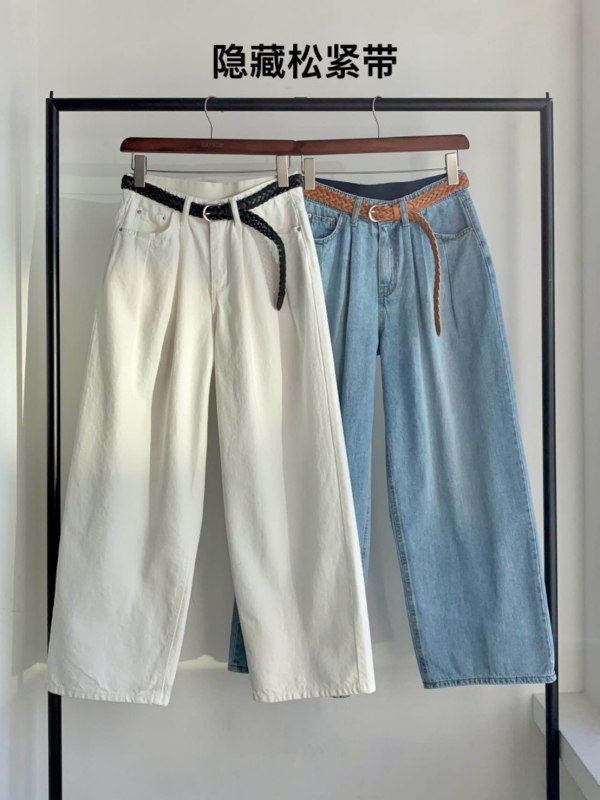 韓 前打折後腰鬆緊寬褲 2色