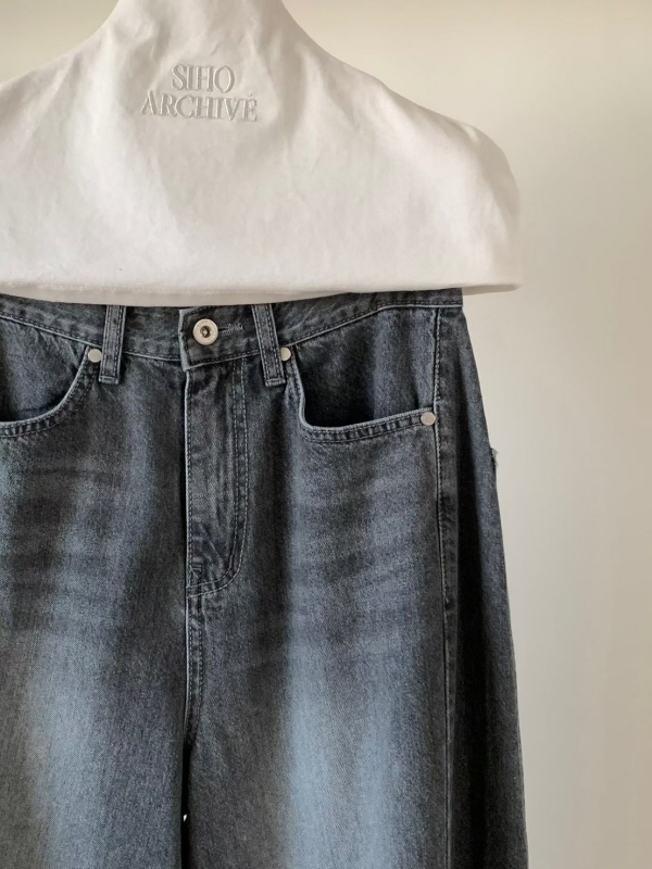 韓 抓紋牛仔褲 2色