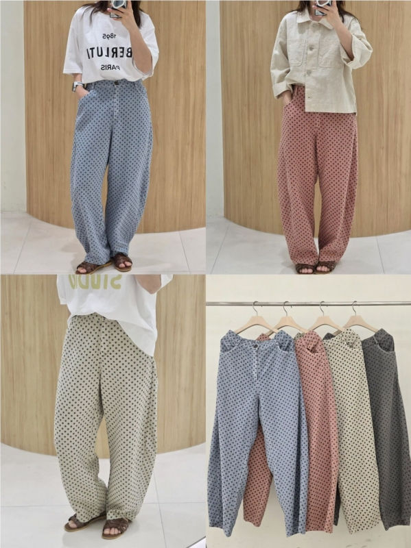 韓 細點點寬褲 4色 size