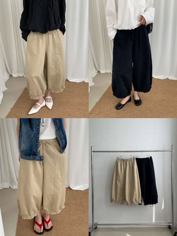 韓 褲管荷葉寬褲 2色 size
