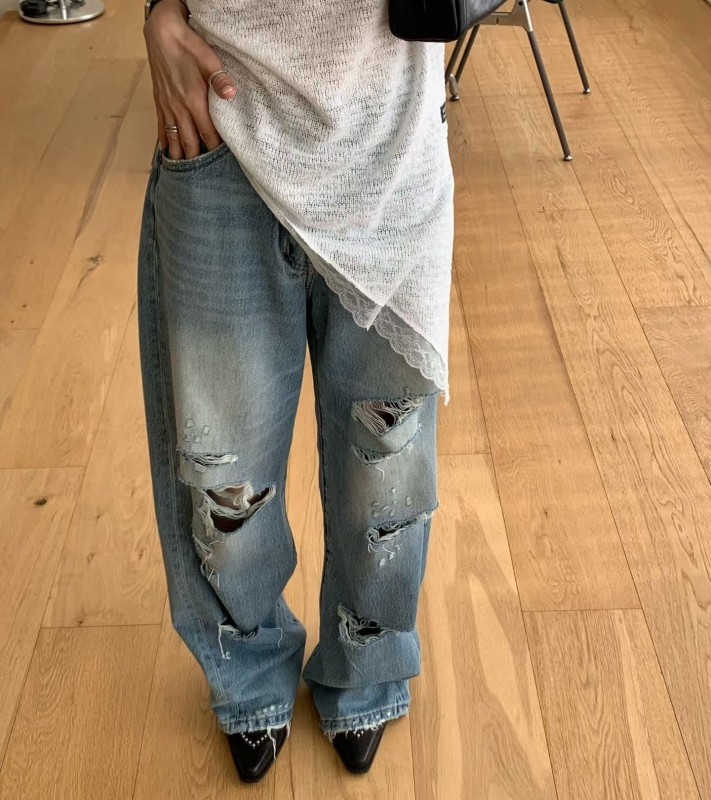 韓 非常破牛仔褲