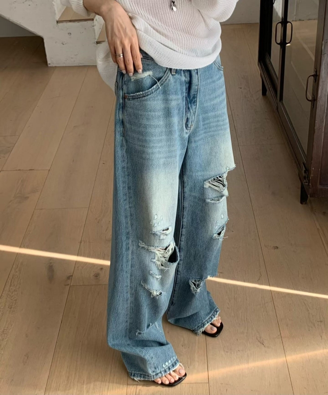 韓 非常破牛仔褲