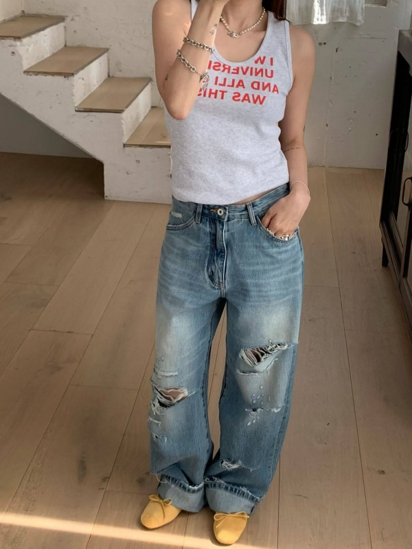 韓 非常破牛仔褲