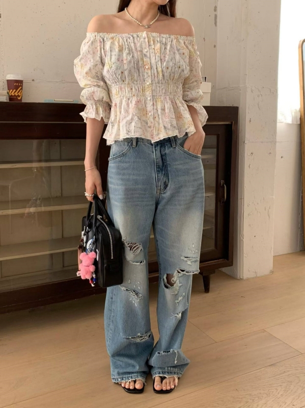 韓 非常破牛仔褲