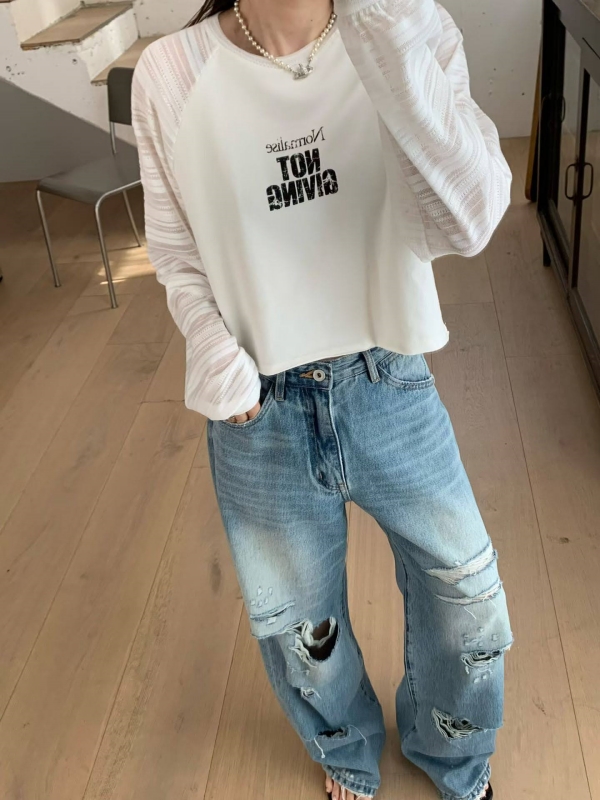 韓 非常破牛仔褲