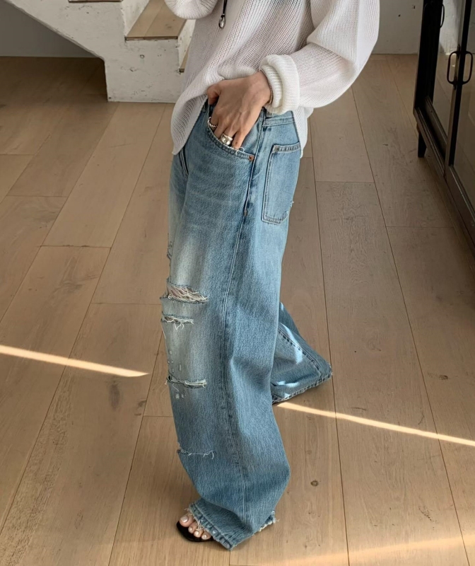 韓 非常破牛仔褲