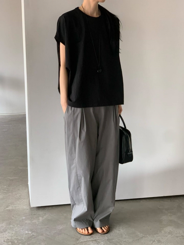 韓 小打摺後腰鬆緊寬褲 3色