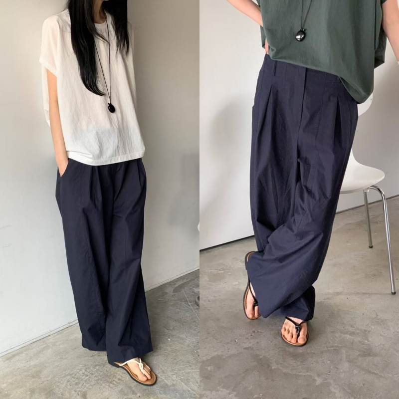 韓 小打摺後腰鬆緊寬褲 3色