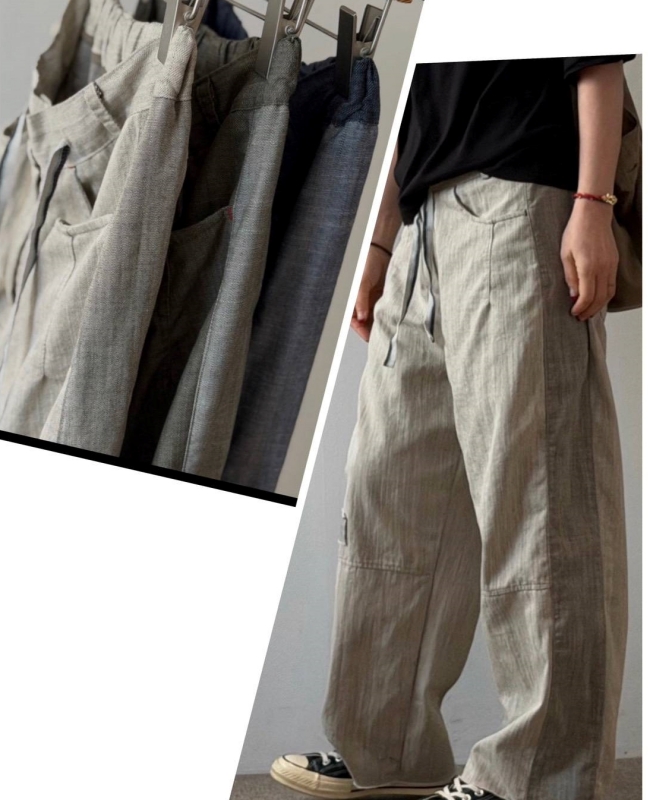 韓 側拚色綁帶小寬褲 3色 size