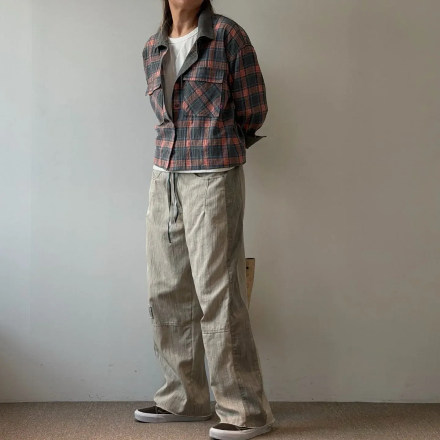 韓 側拚色綁帶小寬褲 3色 size