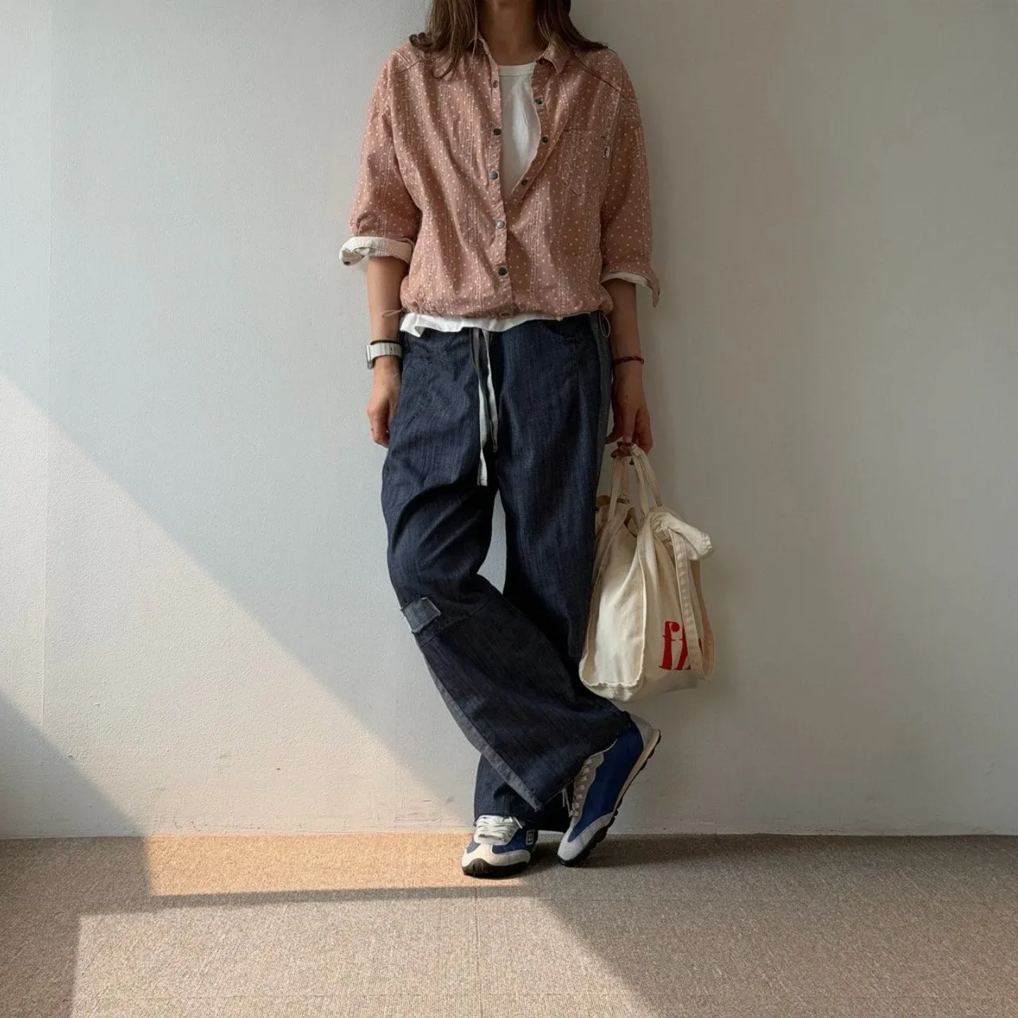 韓 側拚色綁帶小寬褲 3色 size