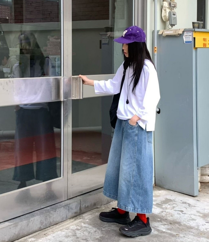 韓 淺刷色八分牛仔寬褲 size