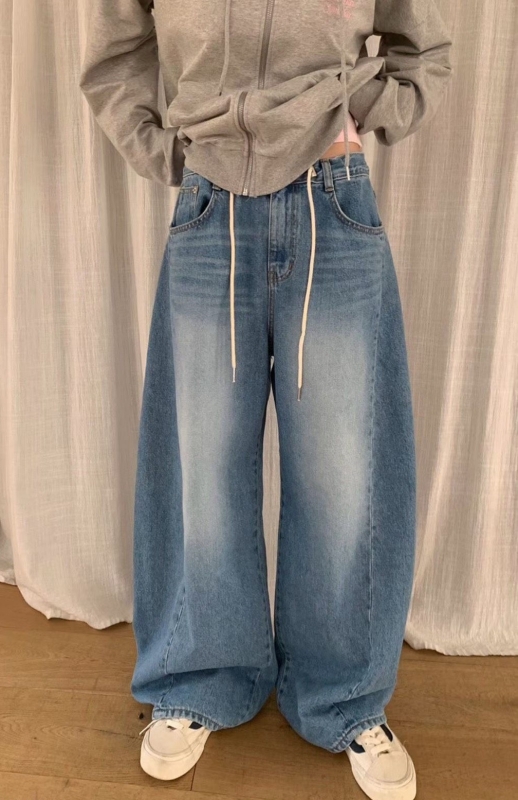 韓 綁帶大腿刷白牛仔褲 2色