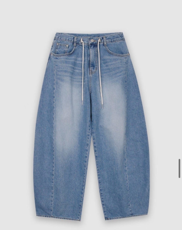 韓 綁帶大腿刷白牛仔褲 2色