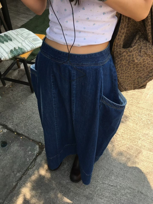 韓 大口袋寬褲裙