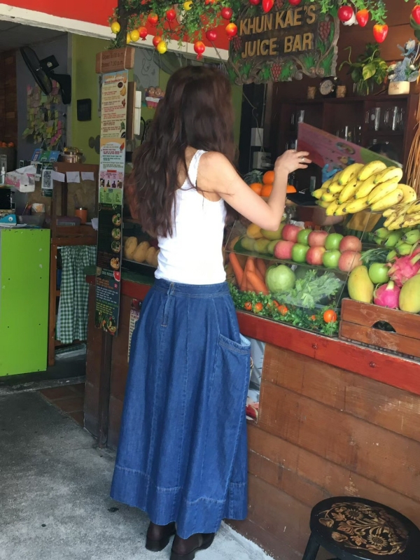 韓 大口袋寬褲裙