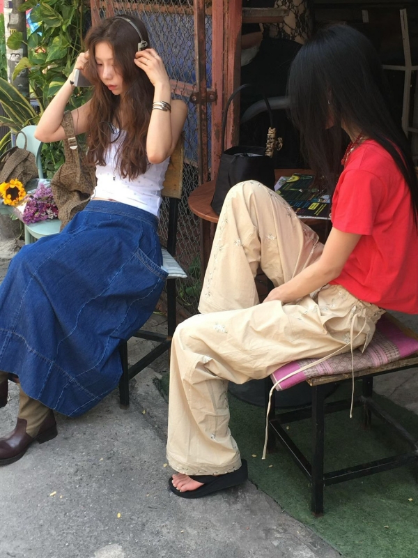 韓 大口袋寬褲裙